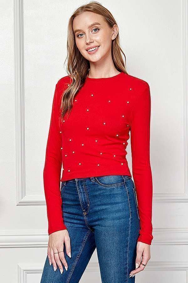 Red Pearl Detail Top