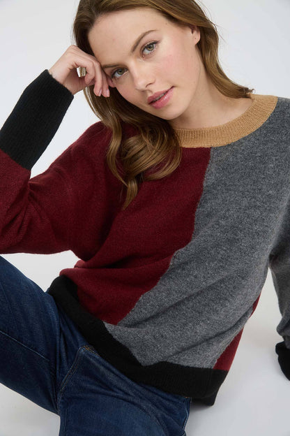 Red Wood Color Block Sweater