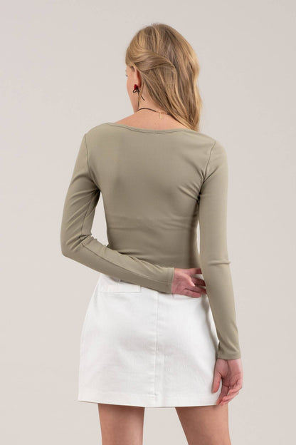 Front Hook & Eye Long Sleeve Crop-Tops-Bottoms Up Boutique-Anchorage AK