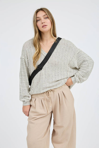 Striped V Neck Knit Top