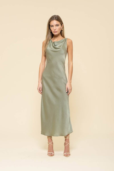 Satin Cowl Neck Midi Dress