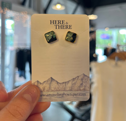 Destination Square Stud Earrings-Jewelry-Seward Sand W/ Chrysocolla - Gold Plated-Bottoms Up Boutique-Anchorage AK