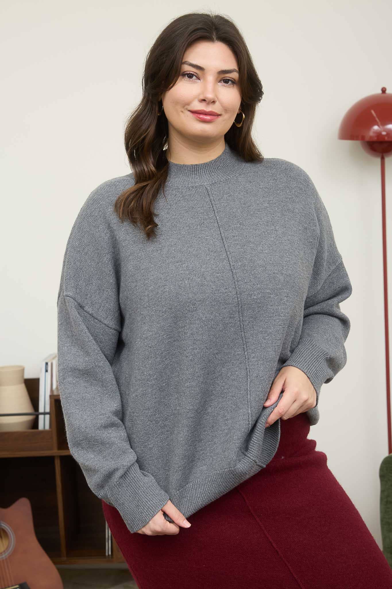 Charcoal Mock Neck Sweater Plus