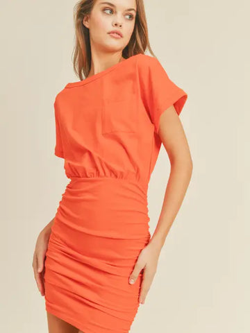 Orange Jersey Front T Shirt Dress