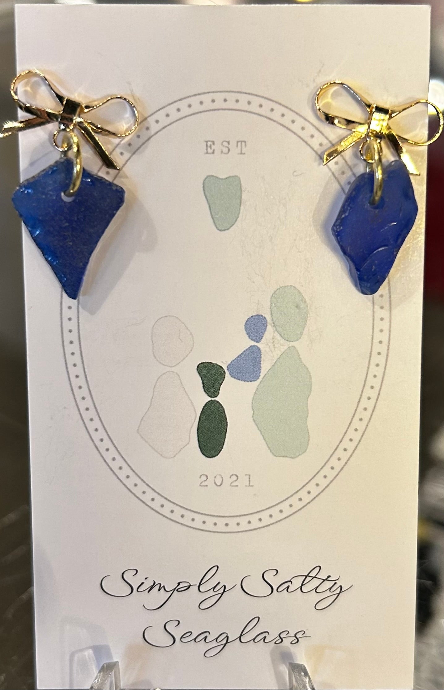 Small Gold Bow w/ Cobalt Blue Seaglass