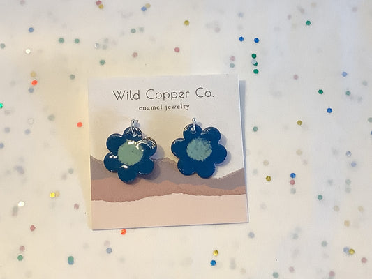 Blue Flower Enamel Coated Earrings