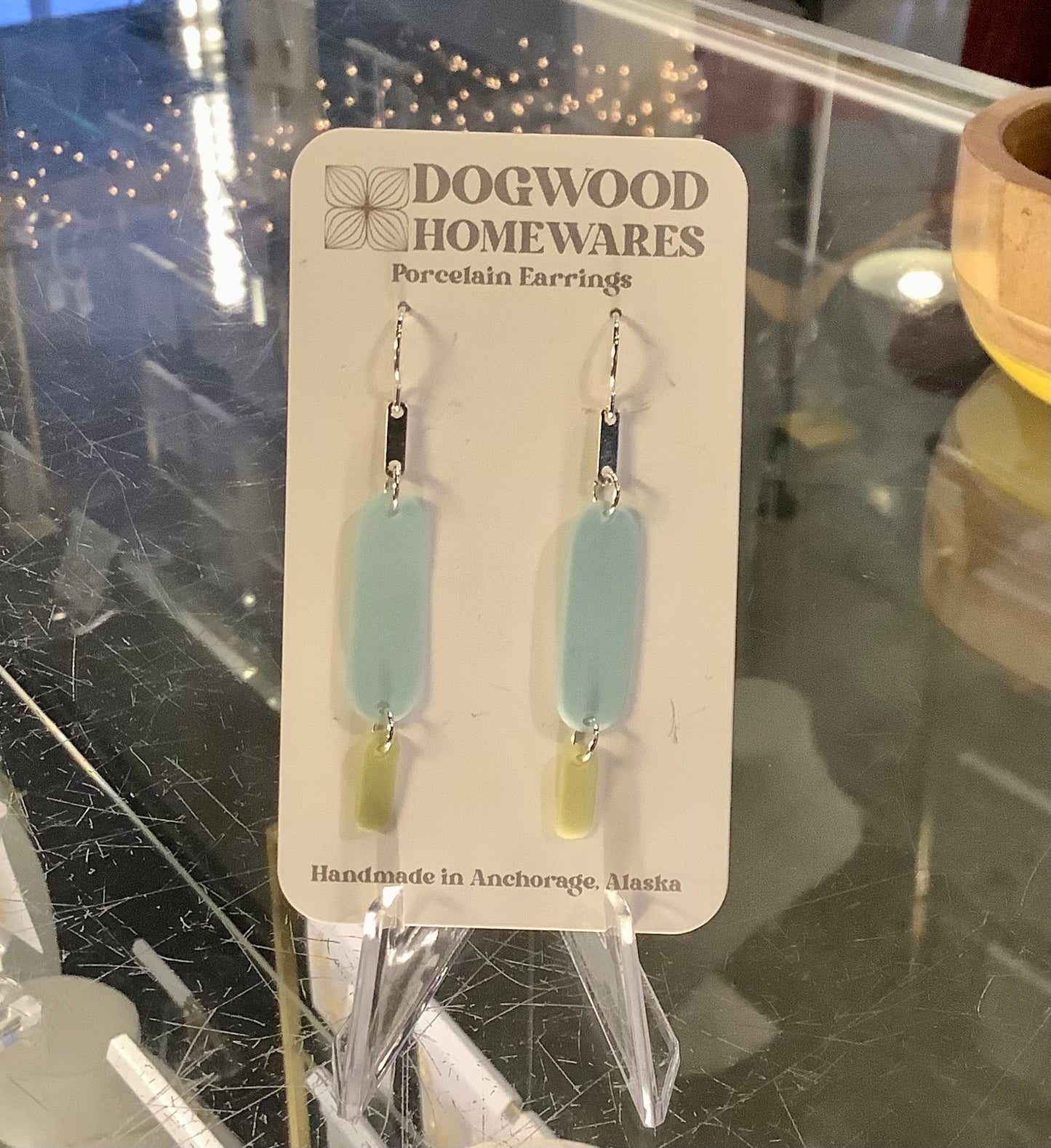 Silver w/ Light Blue & Green Porcelain Earrings