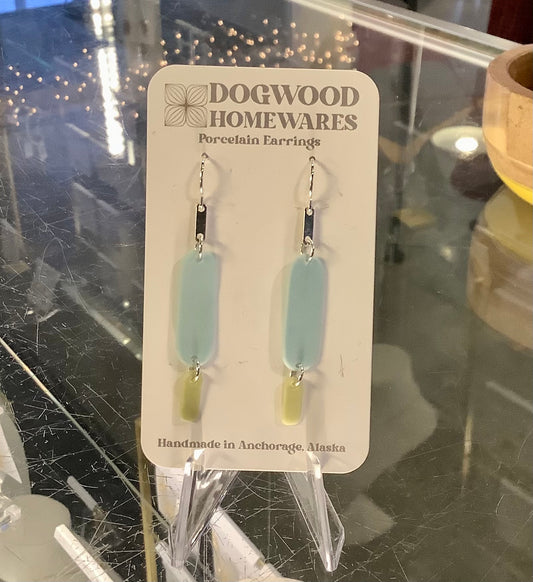 Silver w/ Light Blue & Green Porcelain Earrings