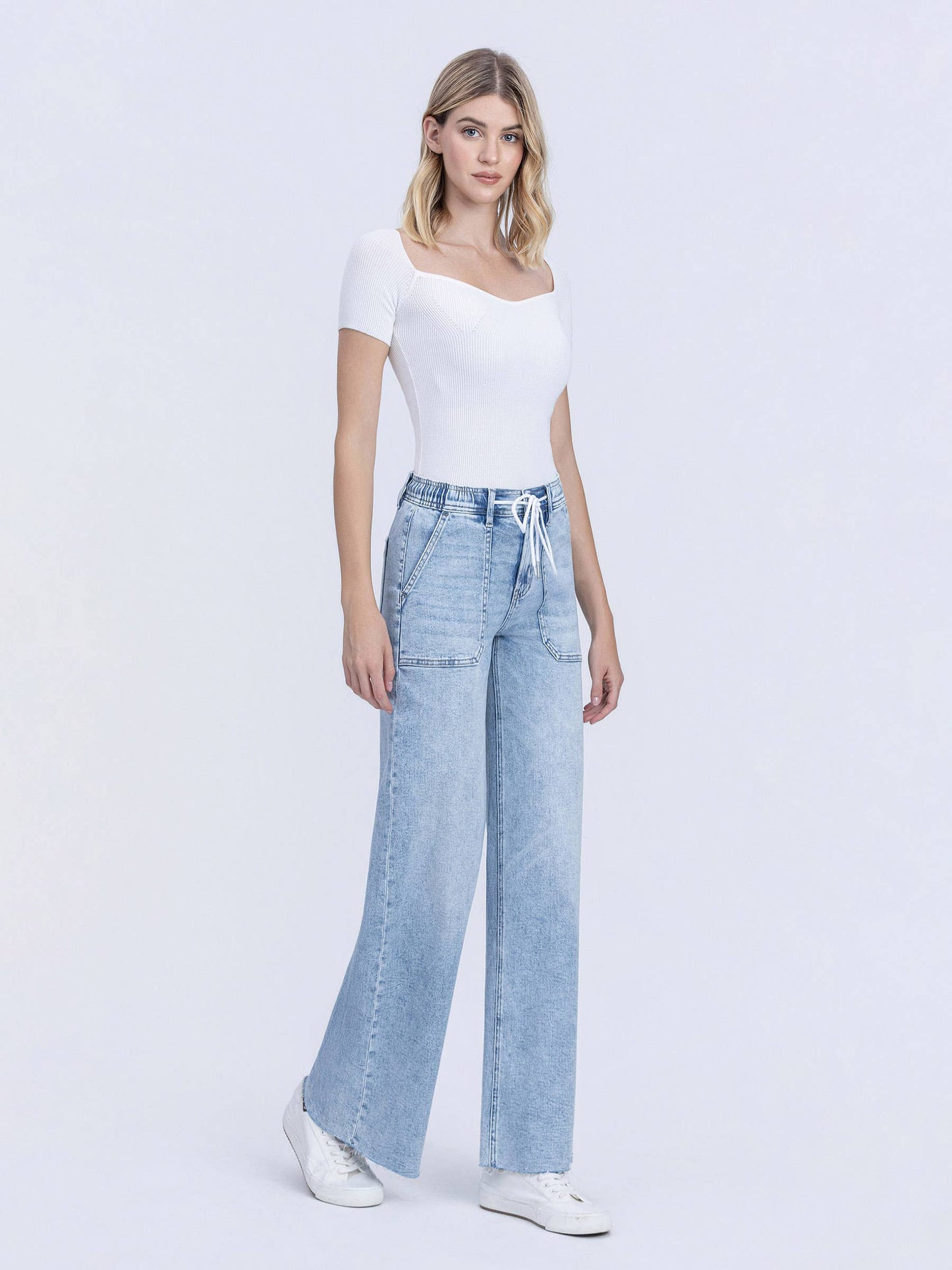 Drawstring Waist Wide Leg Jeans
