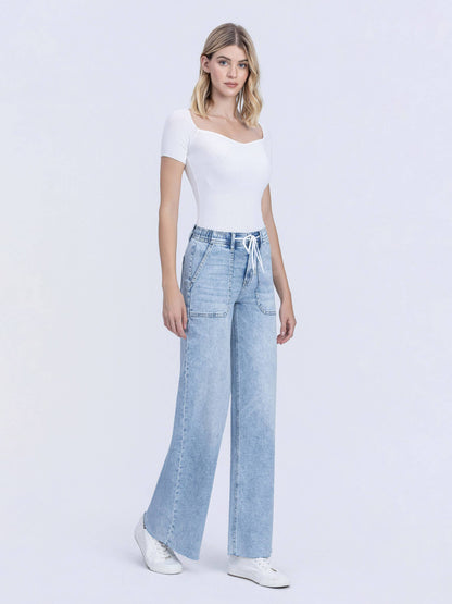 Drawstring Waist Wide Leg Jeans