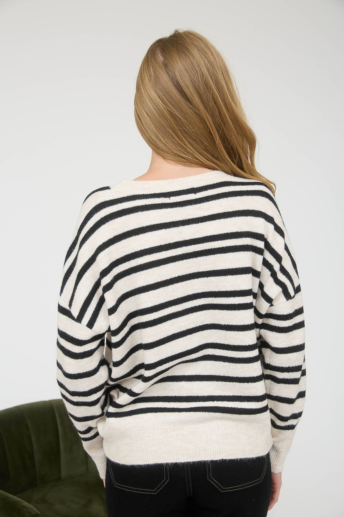 Cream Stripe Front Seam Sweater