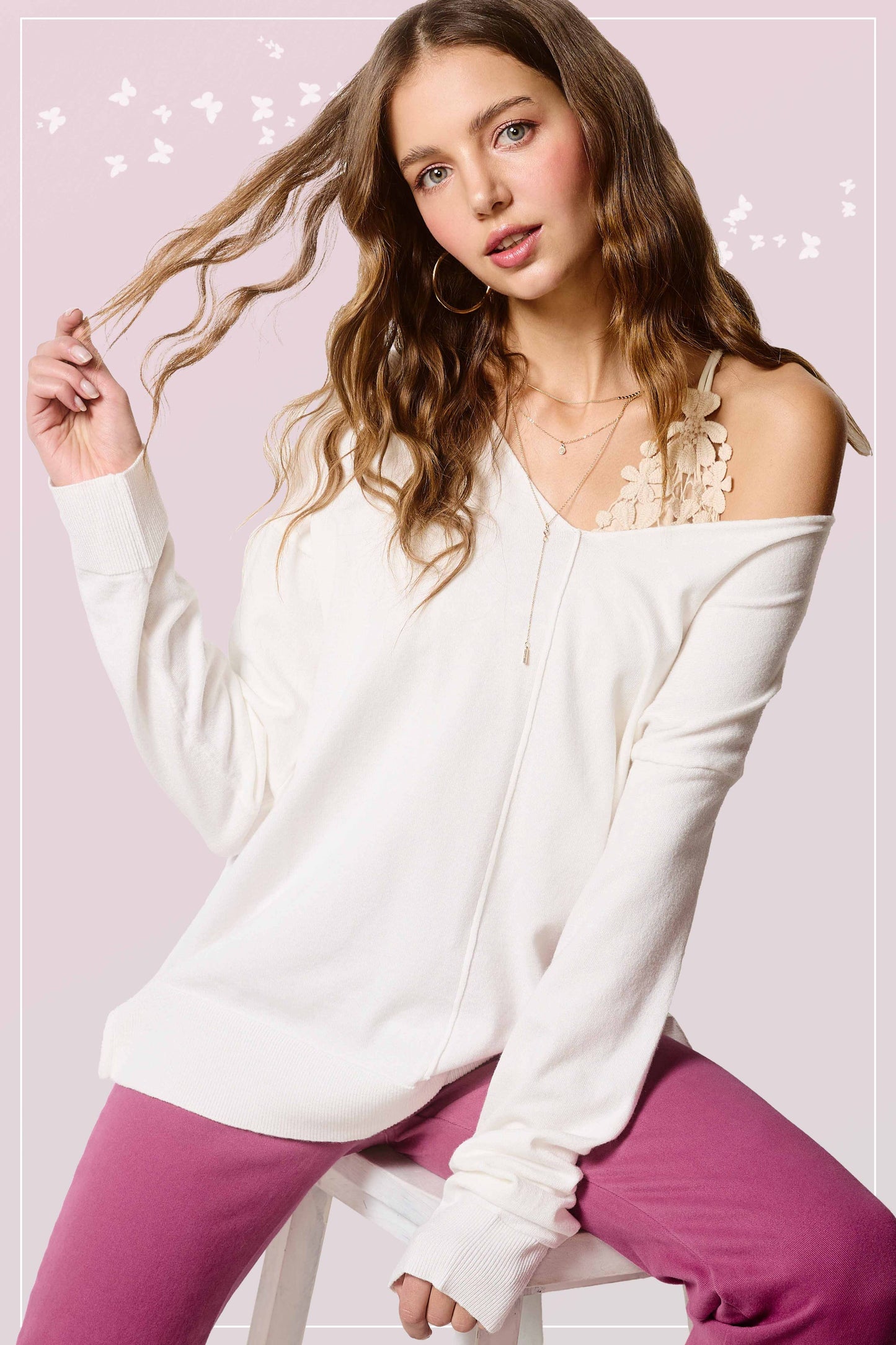 Snow V-neck Knit Top