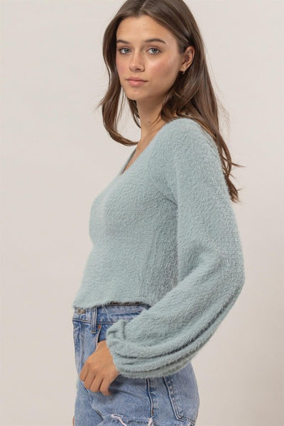 Scoop Neck Fuzzy Knit Top