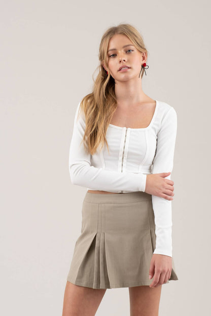 Front Hook & Eye Long Sleeve Crop-Tops-Bottoms Up Boutique-Anchorage AK