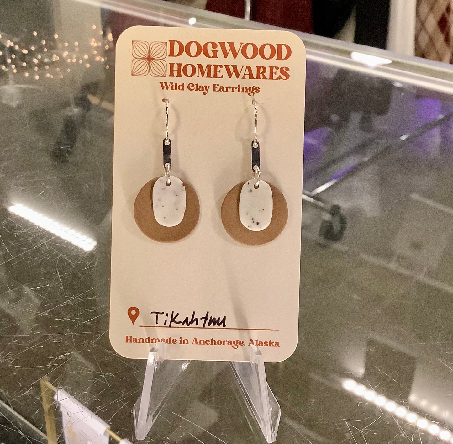 Silver Brown & White Circle Wild Clay Earrings