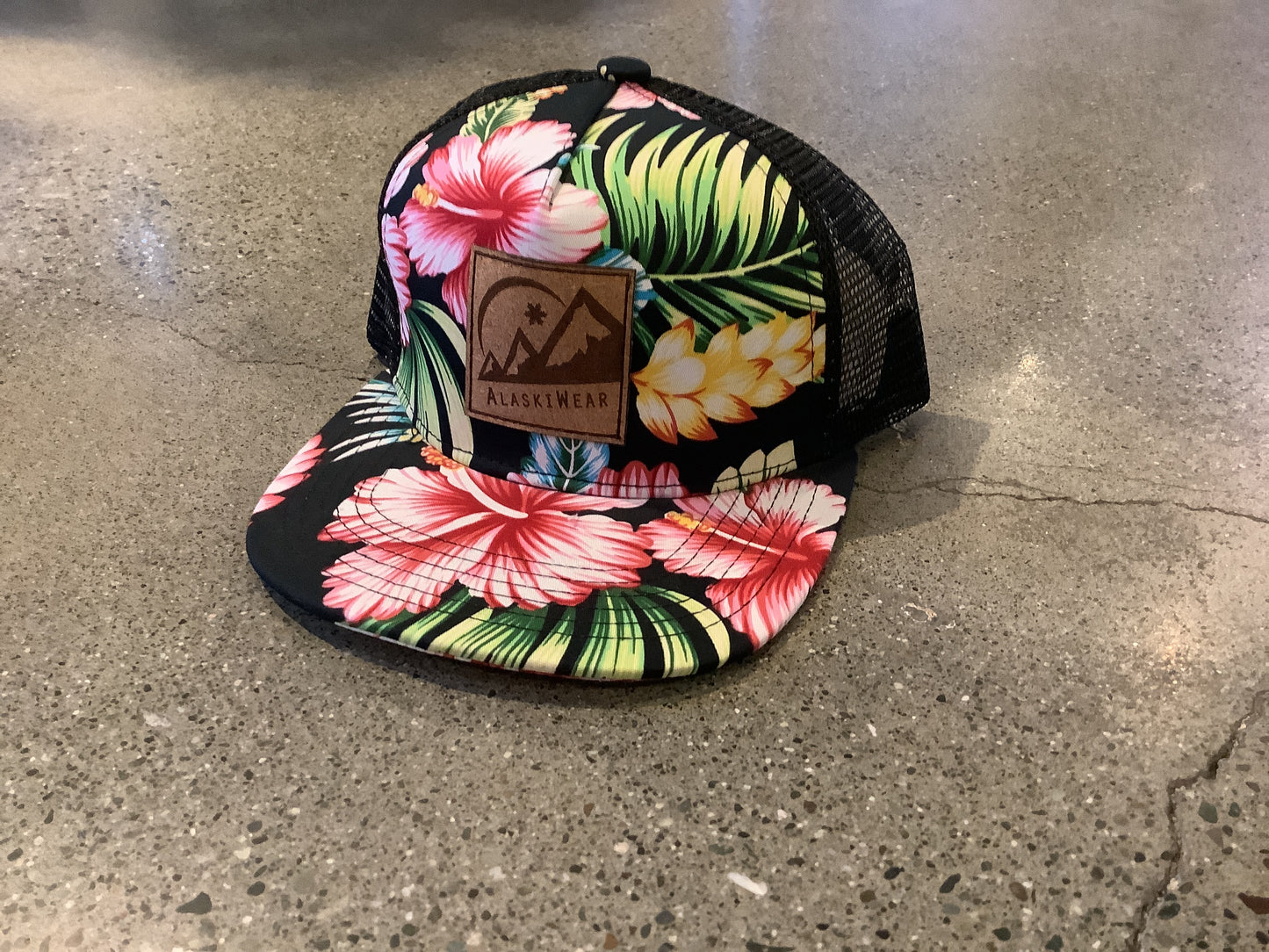 Kid's Trucker Hat - Tropical, Black Mesh