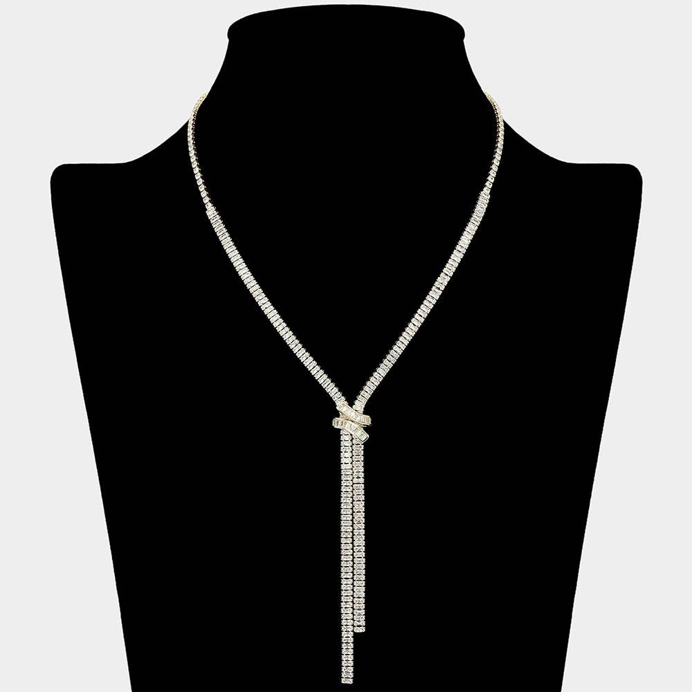 Baguette Cubic Zirconia Stone Drop Necklace