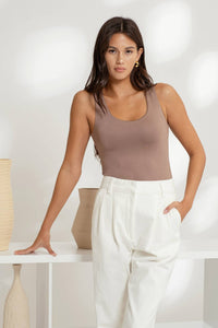 Reversible Scoop Neck Tank Top - Deep Taupe