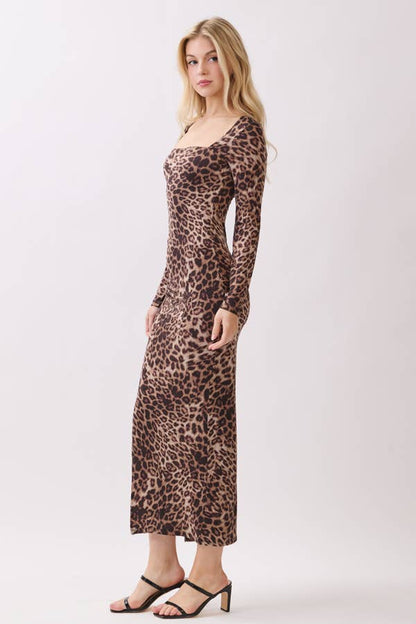 Square Neck Leopard Maxi Dress