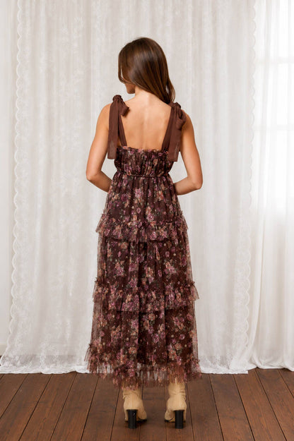 Floral Chiffon Tie Strap Midi Dress