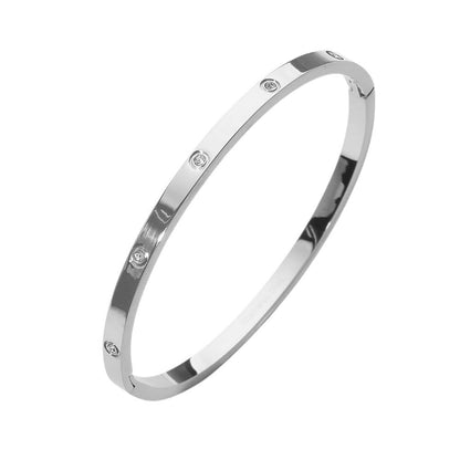 Stainless Steel Stone Paved Hinged Bangle Bracelet