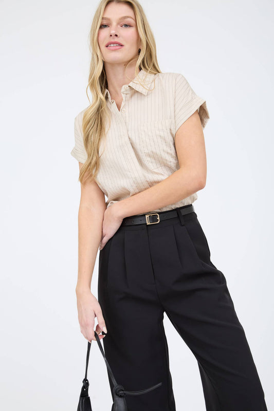 Pin Stripe Short Sleeve Collared Shirt