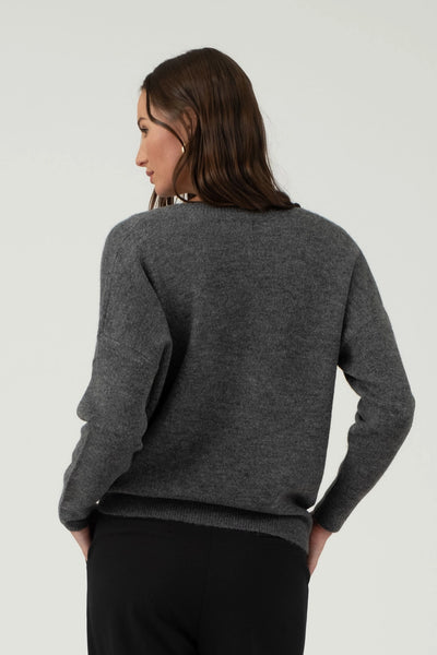 Charcoal Drop Shoulder V Neck Sweater