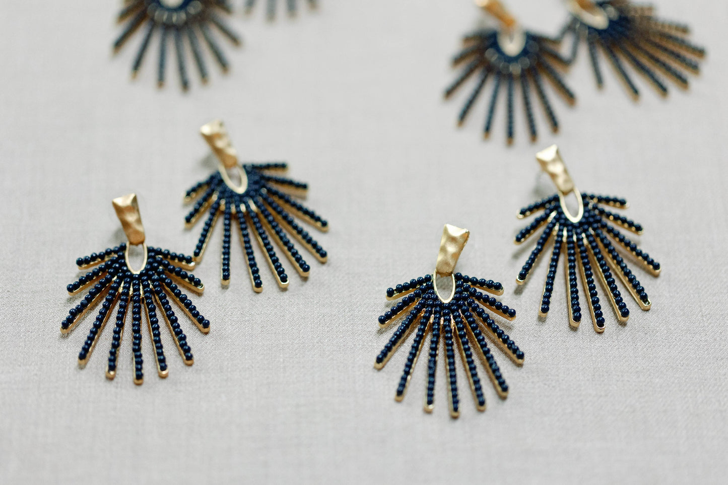 Navy Sunburst Drop Earrings