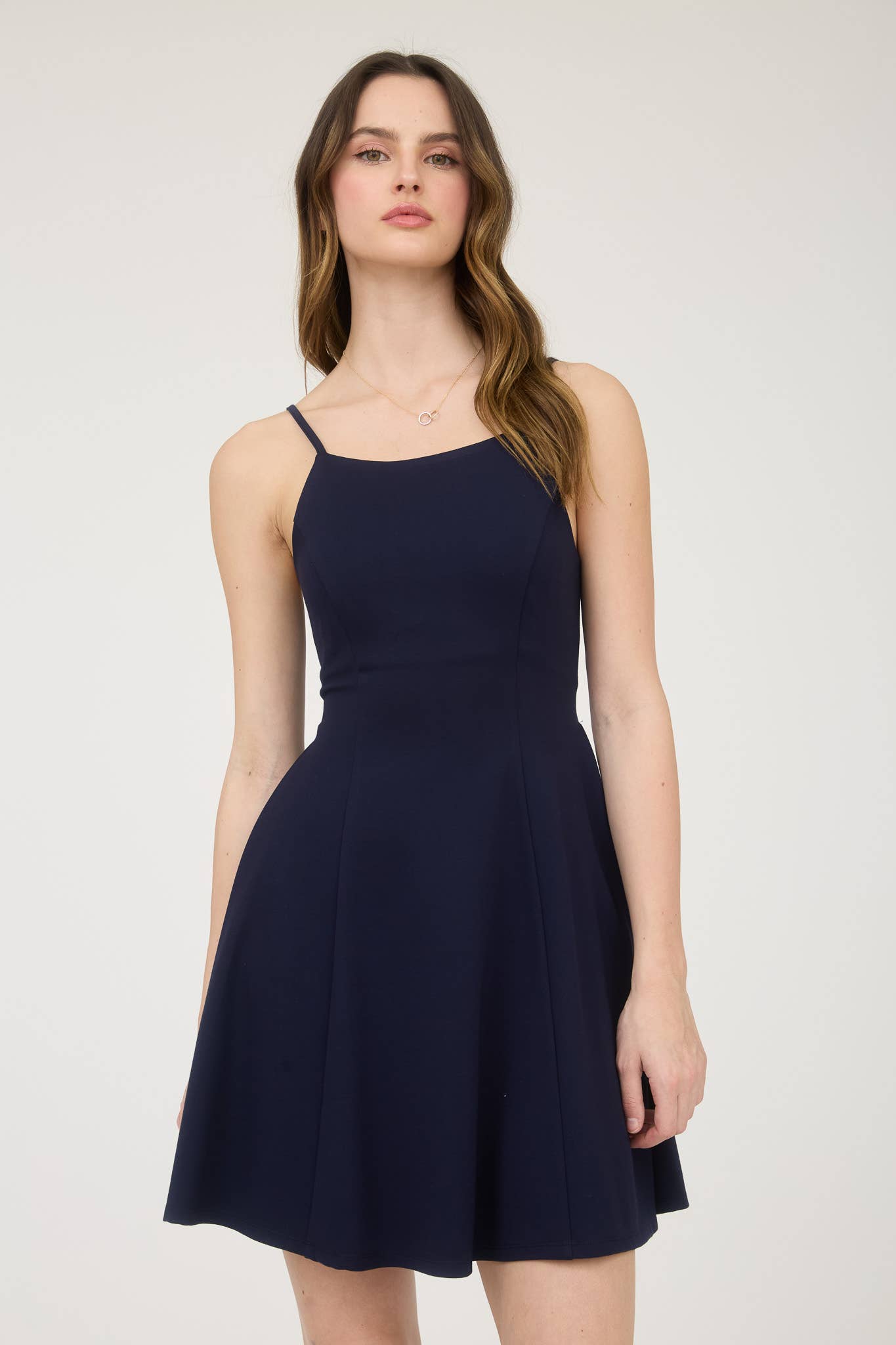 Spaghetti Strap Navy Dress w/ Bow Accents