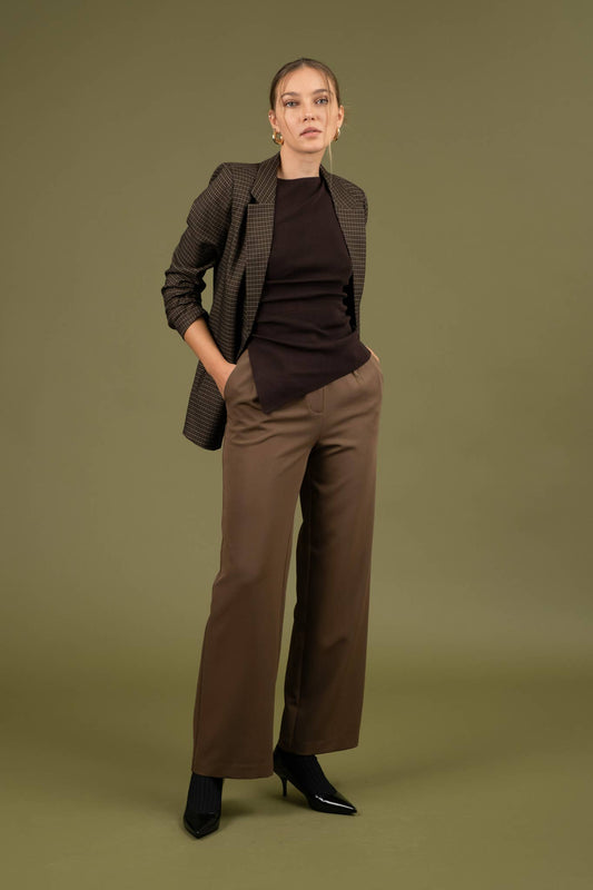 Plaid Ruched Sleeve Blazer