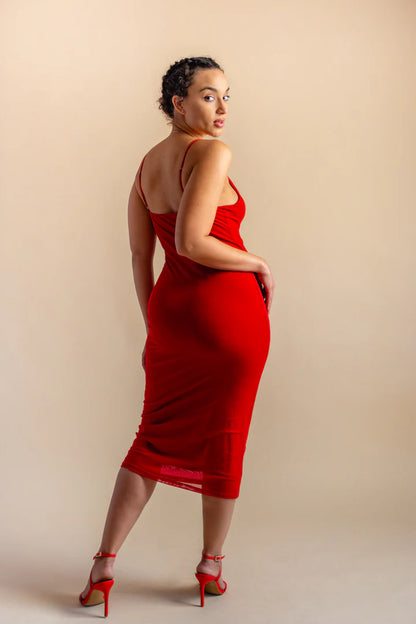Red Midi Slip Dress-Dresses-Bottoms Up Boutique-Anchorage AK