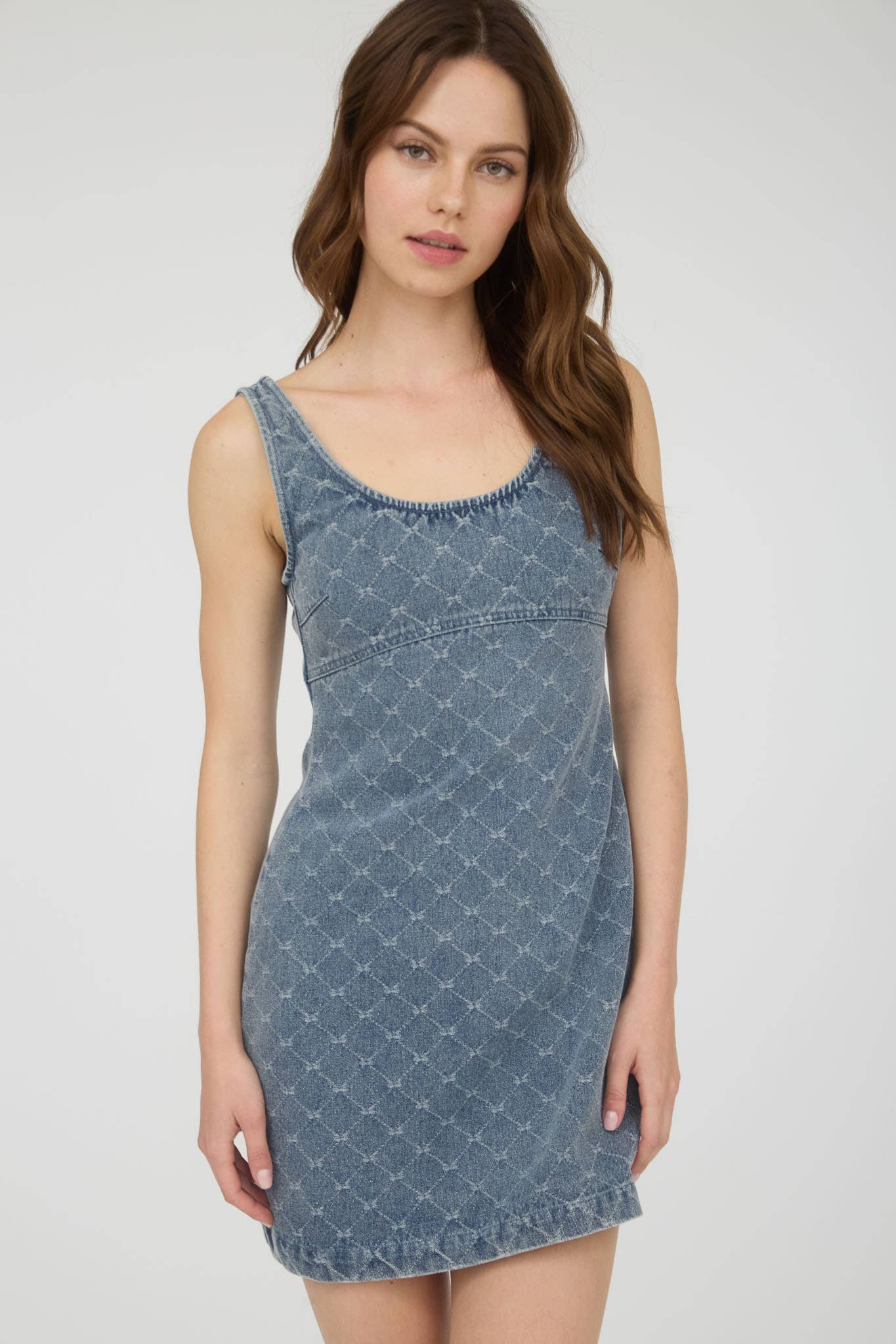 Bow Pattern Sleeveless Denim Mini Dress