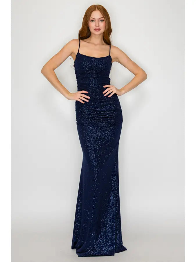 Navy Glitter Mermaid Maxi Dress
