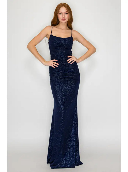 Navy Glitter Mermaid Maxi Dress