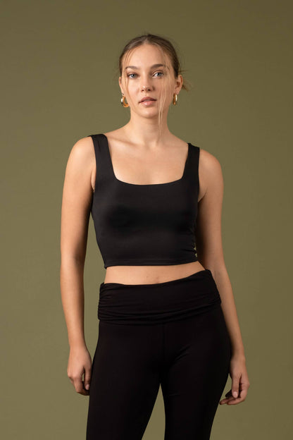 Black Reversible Square Neck Cropped Tank