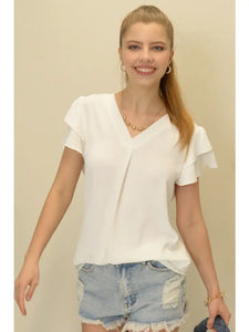 Ruched V-neck Woven Top