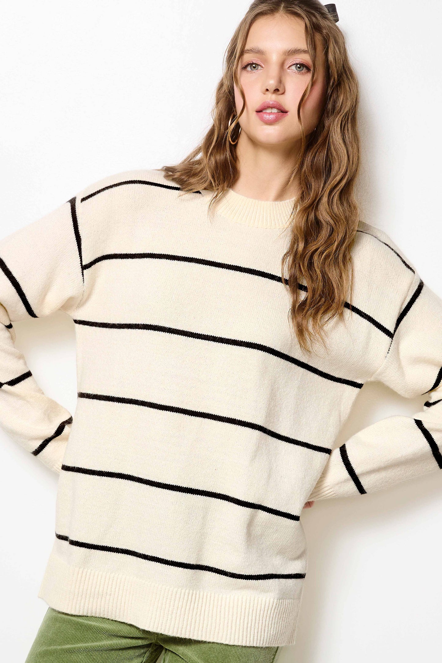 Loose Striped Crew Sweater