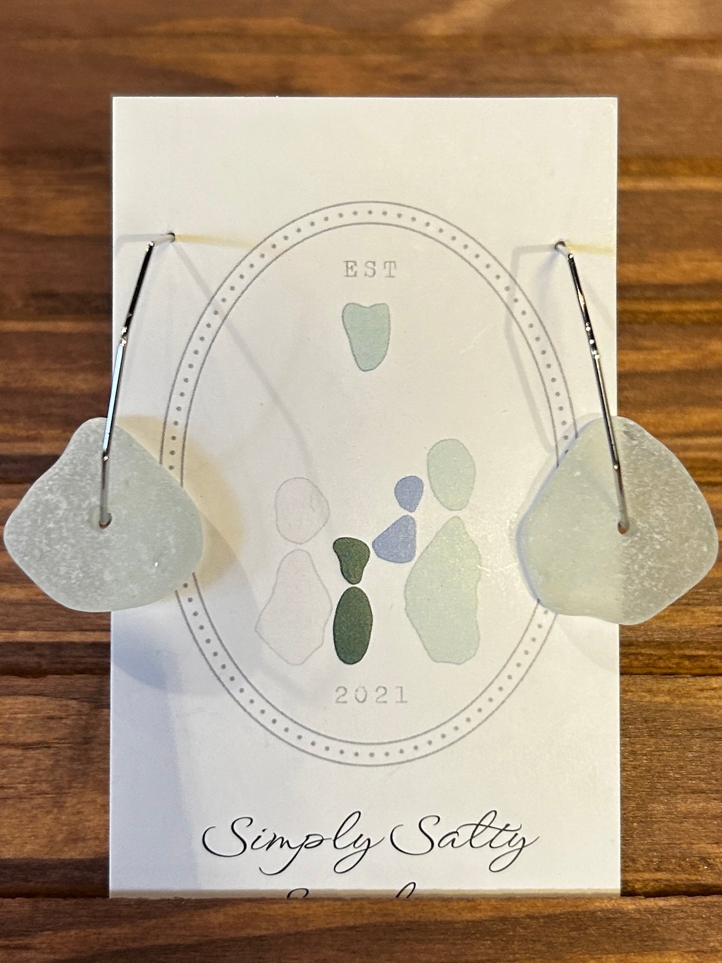 Silver Hexy Hoop Earrings w/ White Seaglass