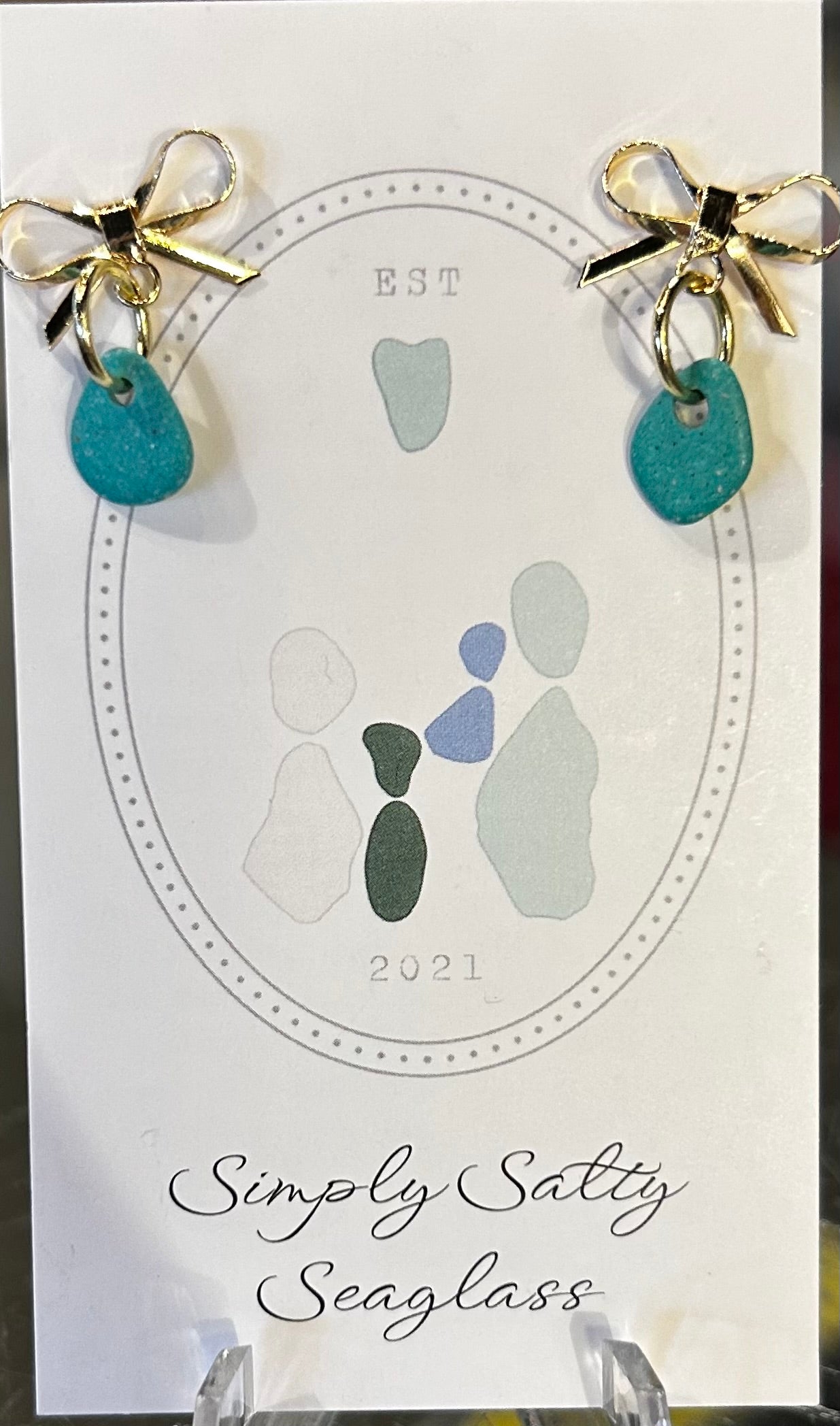 Small Gold Bow w/ Teal Kodiak Beach Jewels