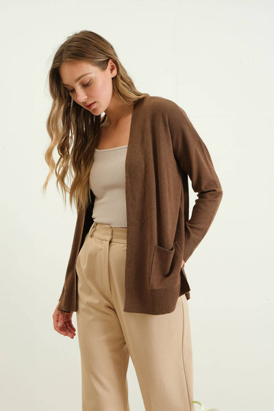 Brown Open Front Knit Cardigan