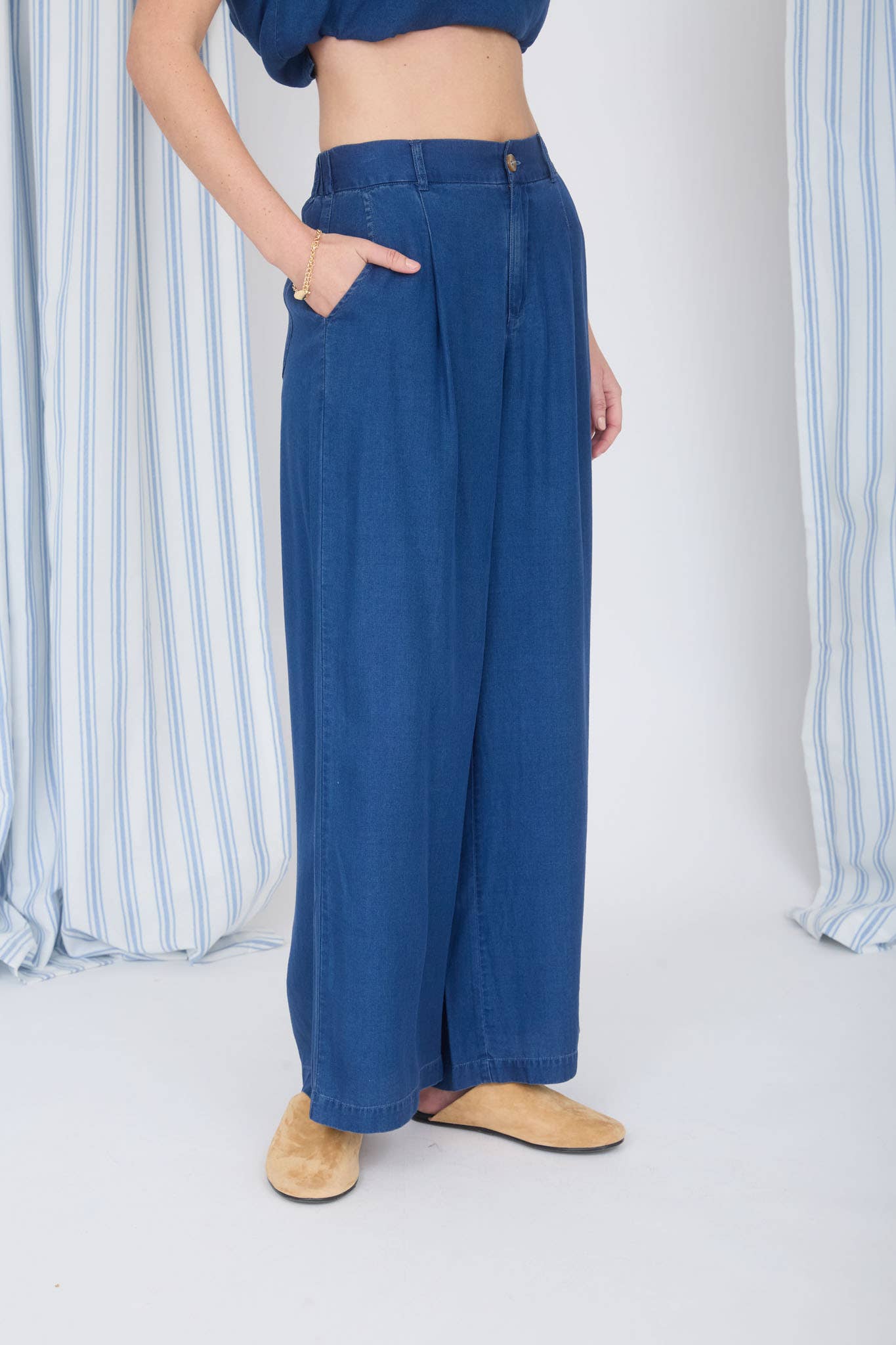 Dark Chambray Wide Leg Pants