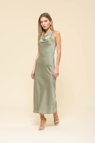 Satin Cowl Neck Midi Dress