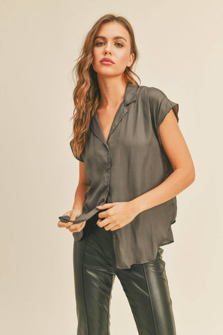 Button Down Cap Sleeve Shirt