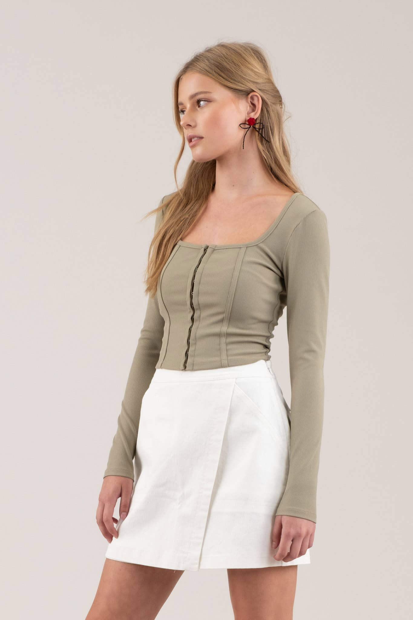 Front Hook & Eye Long Sleeve Crop-Tops-Bottoms Up Boutique-Anchorage AK