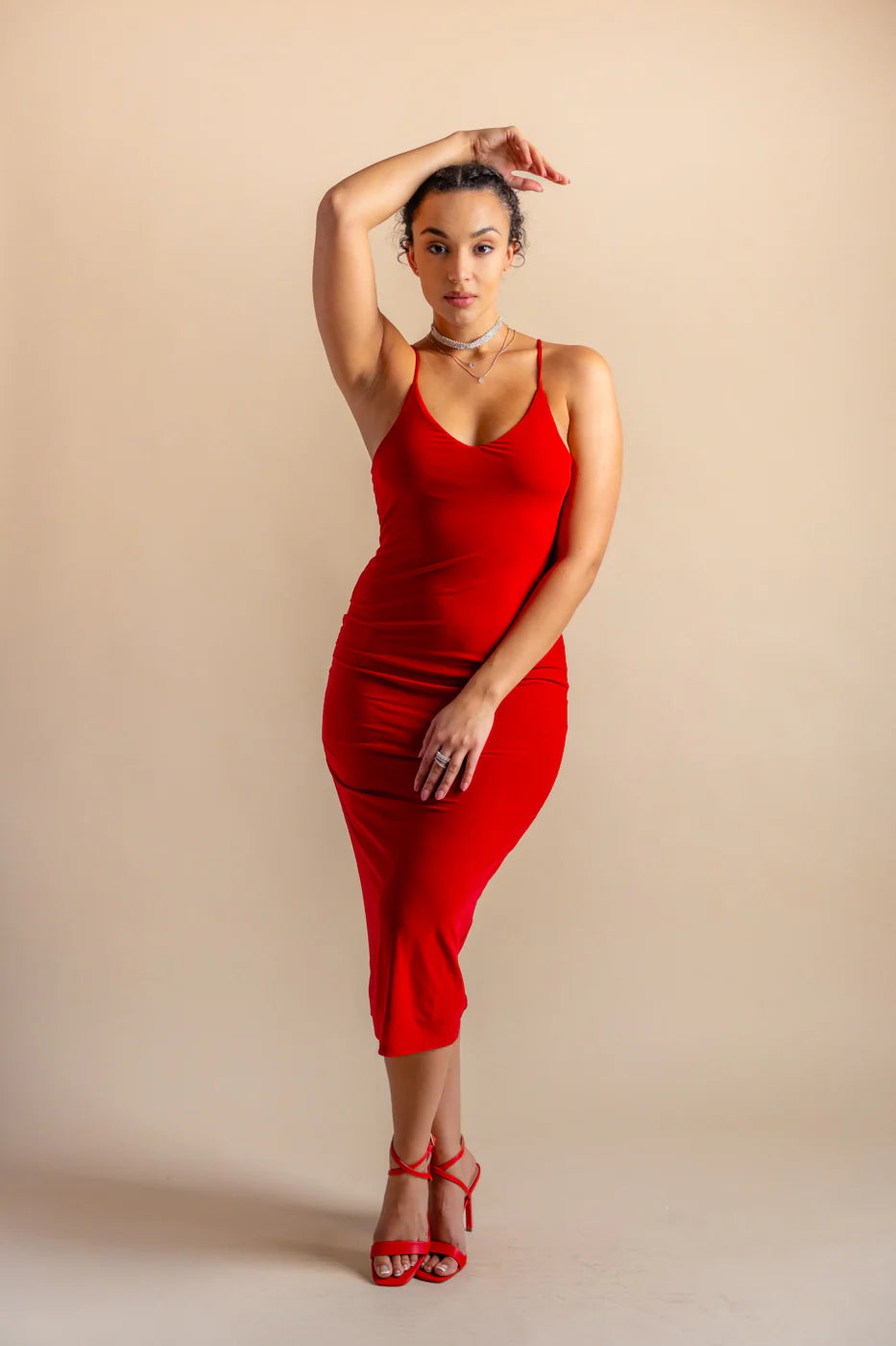 Red Midi Slip Dress-Dresses-Bottoms Up Boutique-Anchorage AK
