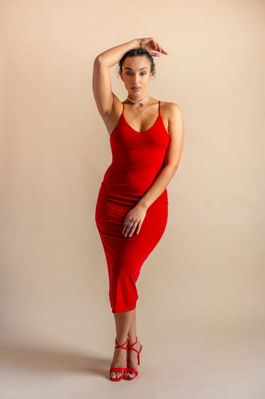 Red Midi Slip Dress-Dresses-Bottoms Up Boutique-Anchorage AK