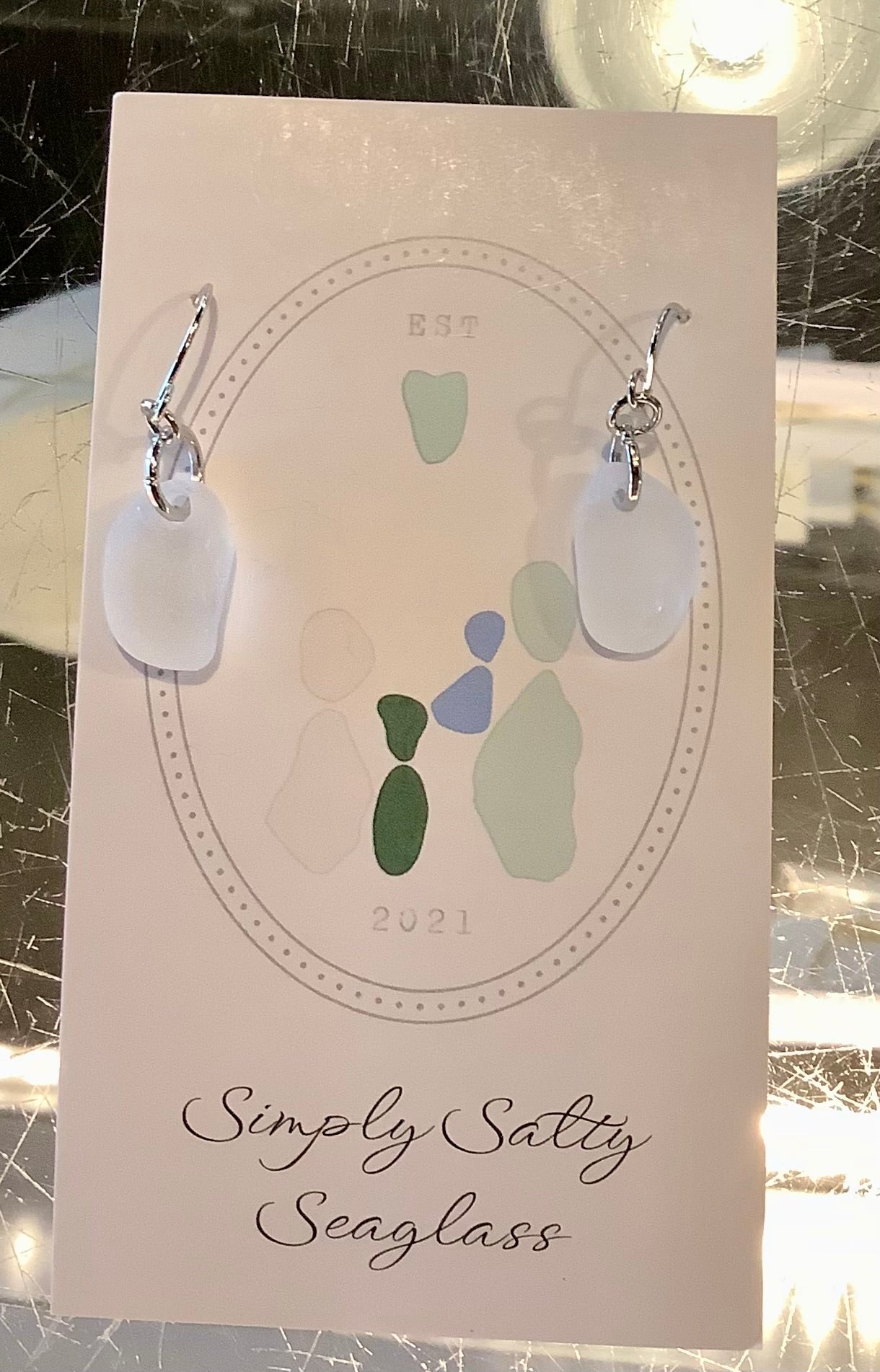 Silver Single Drop w/ White Seaglass
