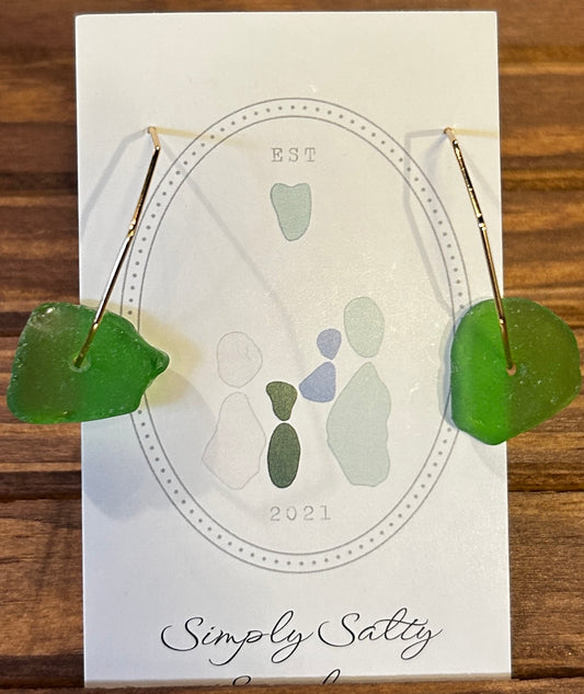 Gold Hexy Hoop Earrings w/ Green Seaglass