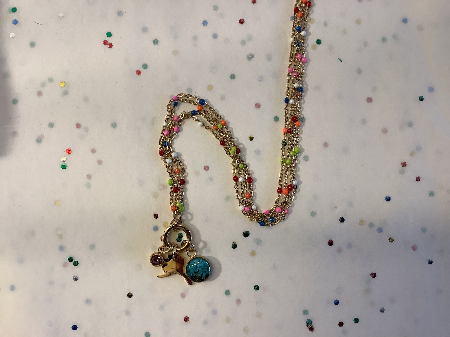 Beaded 3 Charm Clip Necklace