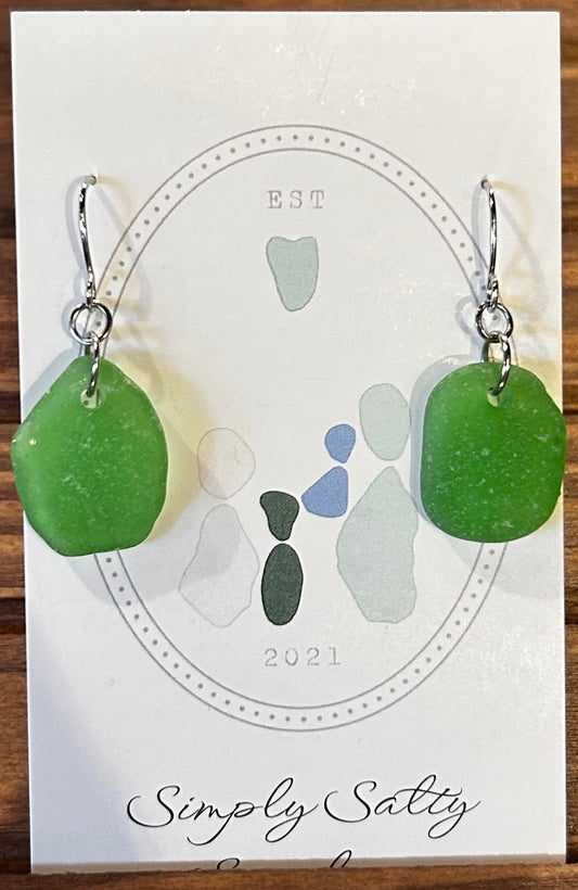 Single Silver Hoops w/ Green Seaglass